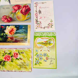 Antique Floral Postcard Lot of 11 Embossed Rose Pansy Birthday Greeting Edwardian Paper Ephemera
