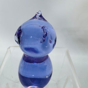 Mini Blue Art Glass Cat Figurine Paperweight — 2" Glass Kitty Shelf Decor 80s | Translucent Blue, Art Glass Collectibles