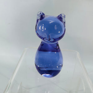 Mini Blue Art Glass Cat Figurine Paperweight — 2" Glass Kitty Shelf Decor 80s | Translucent Blue, Art Glass Collectibles