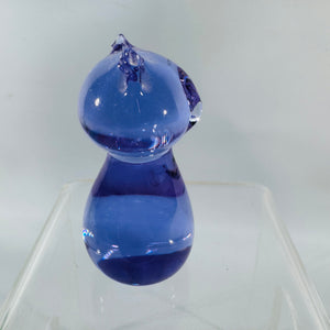 Mini Blue Art Glass Cat Figurine Paperweight — 2" Glass Kitty Shelf Decor 80s | Translucent Blue, Art Glass Collectibles