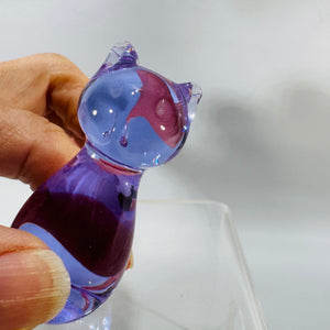 Mini Blue Art Glass Cat Figurine Paperweight — 2" Glass Kitty Shelf Decor 80s | Translucent Blue, Art Glass Collectibles