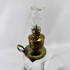 Vintage Miniature Brass Finger Oil Lamp Hong Kong Gimbaled Nautical Lamp with Glass Chimney