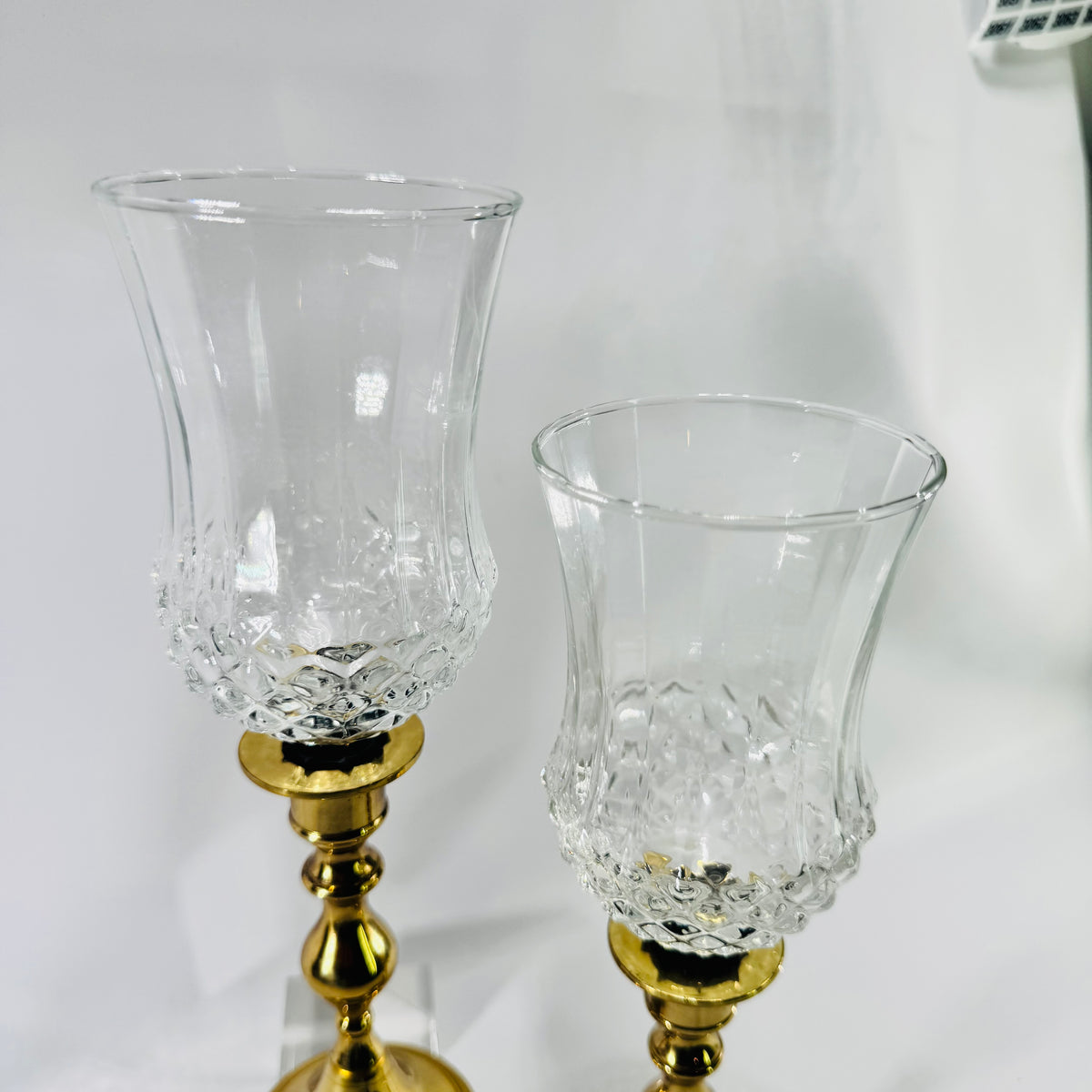 Vintage PartyLite Brass Hurricane Candle Holders Pair with Diamond Cut Glass Shades India