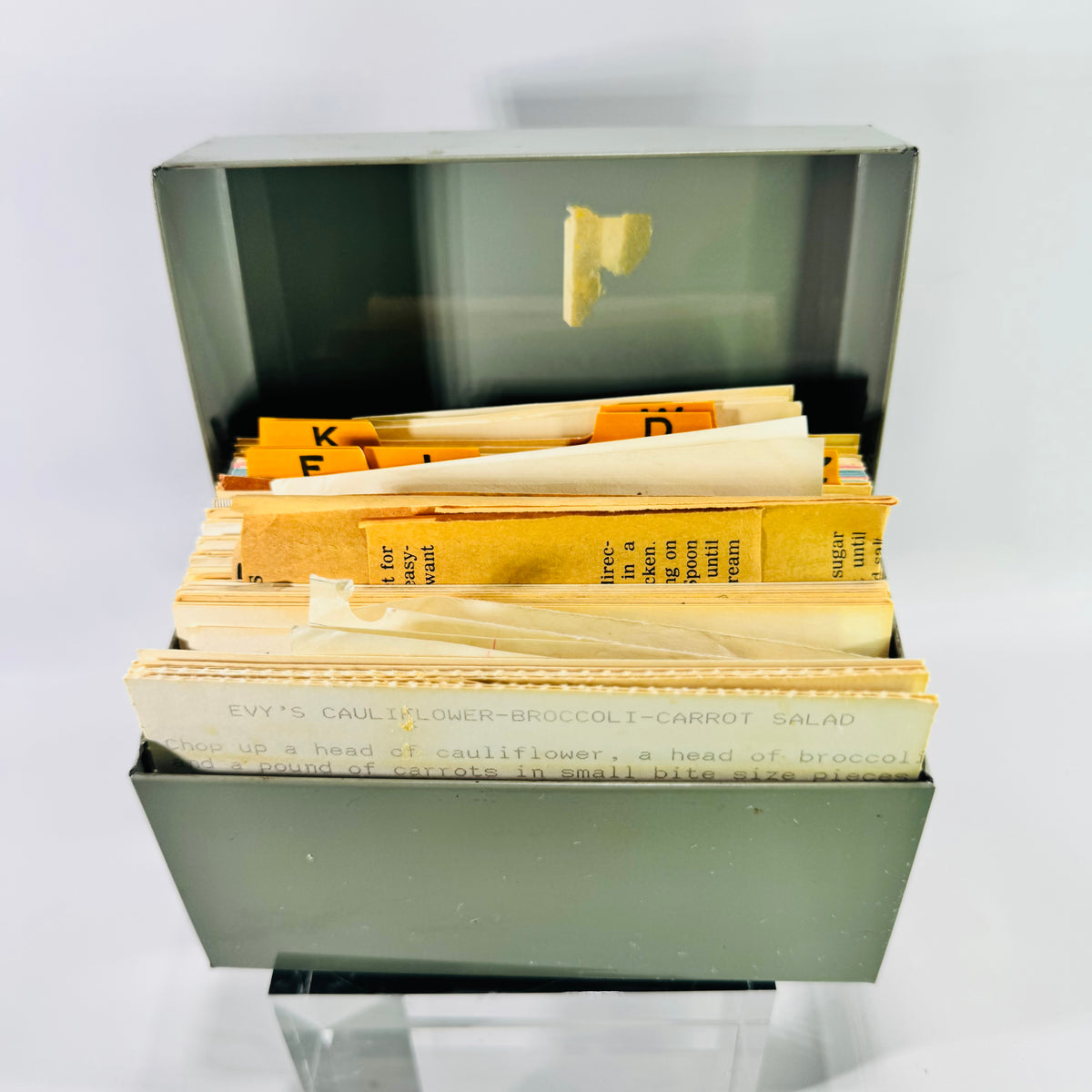 Vintage Ohio Art Metal Recipe Box with Handwritten Recipe Cards Cookbook Clippings USA