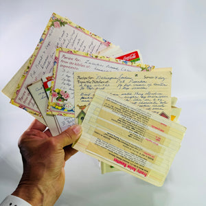 Vintage FTD Recipe Box Filled with Handwritten Family Recipes, Faux Wood Resin Floral Recipe Card Holder, 1980s Kitchen Ephemera