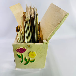 Vintage FTD Recipe Box Filled with Handwritten Family Recipes, Faux Wood Resin Floral Recipe Card Holder, 1980s Kitchen Ephemera