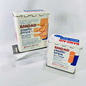 Vintage Band Aid Tin Set of 2, Johnson & Johnson Plastic Strips Metal First Aid Tins, Mid Century Medical Advertising Storage