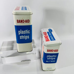 Vintage Band Aid Tin Set of 2, Johnson & Johnson Plastic Strips Metal First Aid Tins, Mid Century Medical Advertising Storage