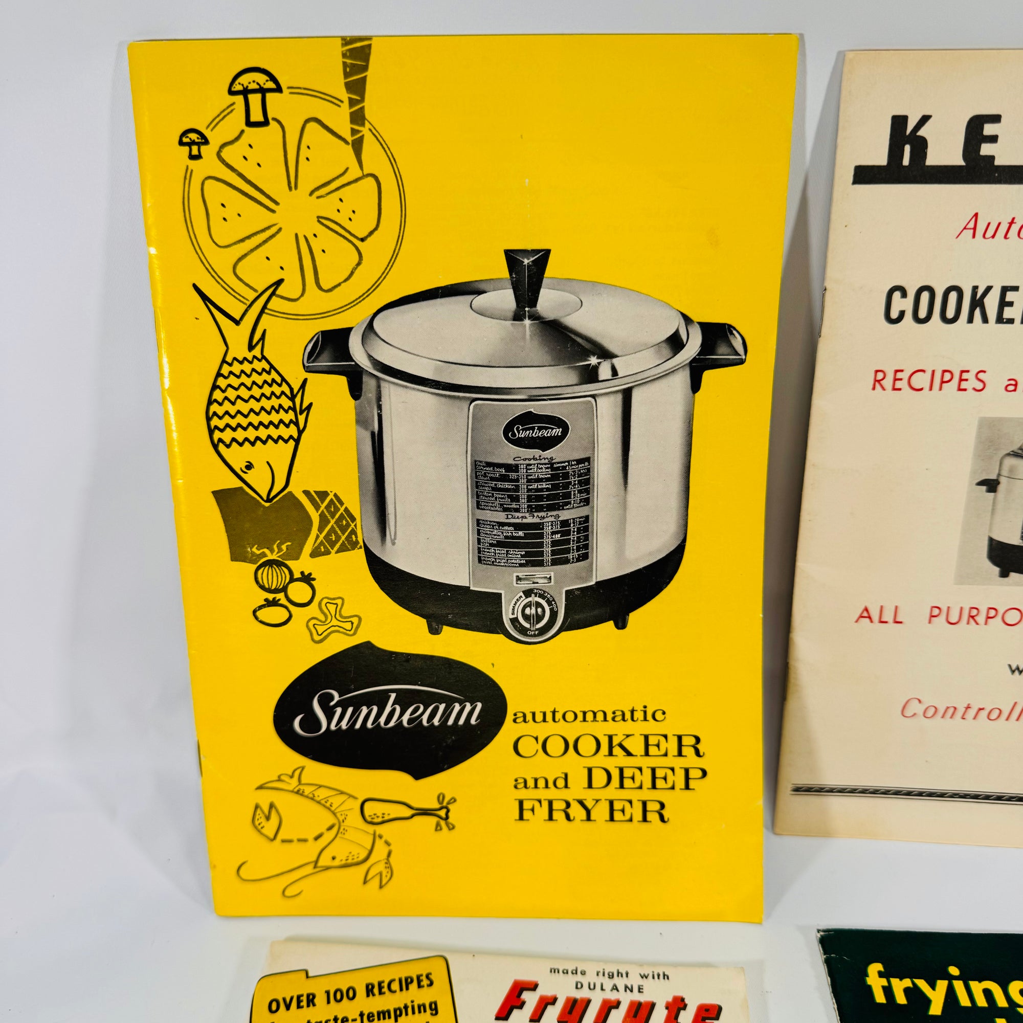 Vintage Frying Appliance Pamphlet Bundle: Sunbeam, Kenmore, Fryryte, Spry Recipe Booklet