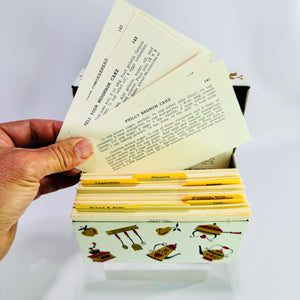 Vintage Ohio Art Metal Recipe Box with Recipe Cards, Mid Century Kitchen Recipe Organizer, Mt Pleasant Michigan Auxiliary Recipes