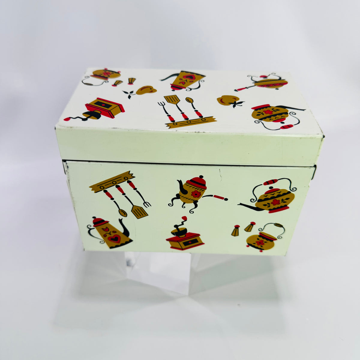 Vintage Ohio Art Metal Recipe Box with Recipe Cards, Mid Century Kitchen Recipe Organizer, Mt Pleasant Michigan Auxiliary Recipes