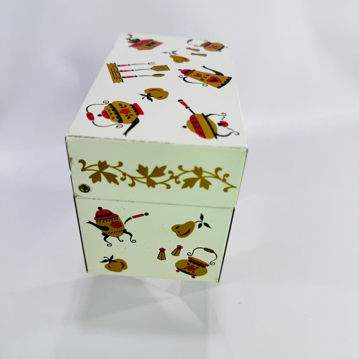Vintage Ohio Art Metal Recipe Box with Recipe Cards, Mid Century Kitchen Recipe Organizer, Mt Pleasant Michigan Auxiliary Recipes
