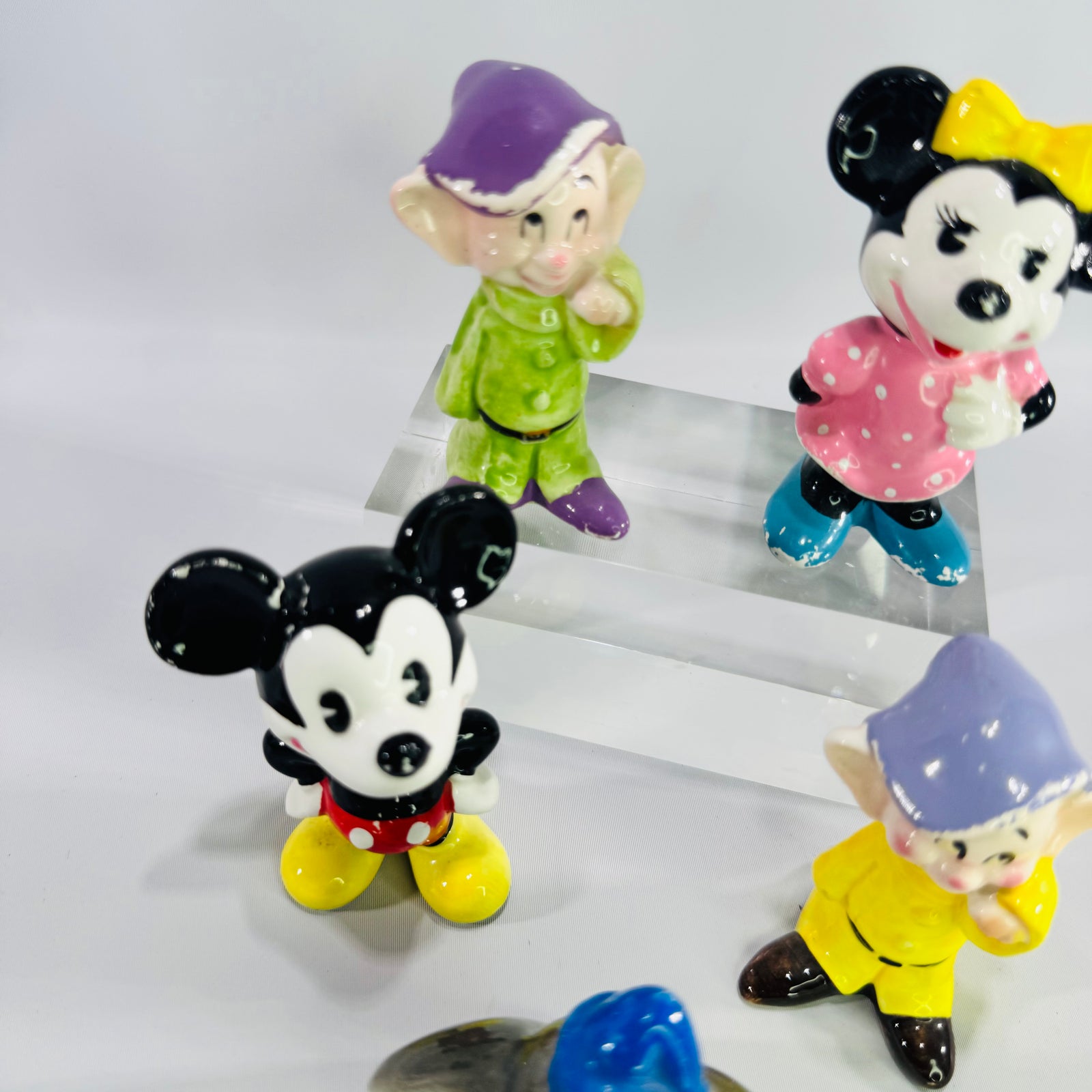 Vintage Disney Japan Ceramic Figurine Lot of 5, Mickey Minnie Dumbo and Two Dopey Character Figures