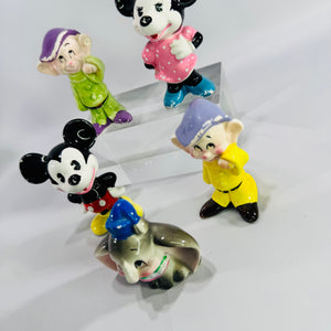 Vintage Disney Japan Ceramic Figurine Lot of 5, Mickey Minnie Dumbo and Two Dopey Character Figures