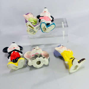 Vintage Disney Japan Ceramic Figurine Lot of 5, Mickey Minnie Dumbo and Two Dopey Character Figures