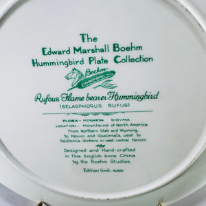 Vintage Edward Marshall Boehm Rufous Flame-Bearer Hummingbird Plate English Bone China 11 Inch Collector Plate