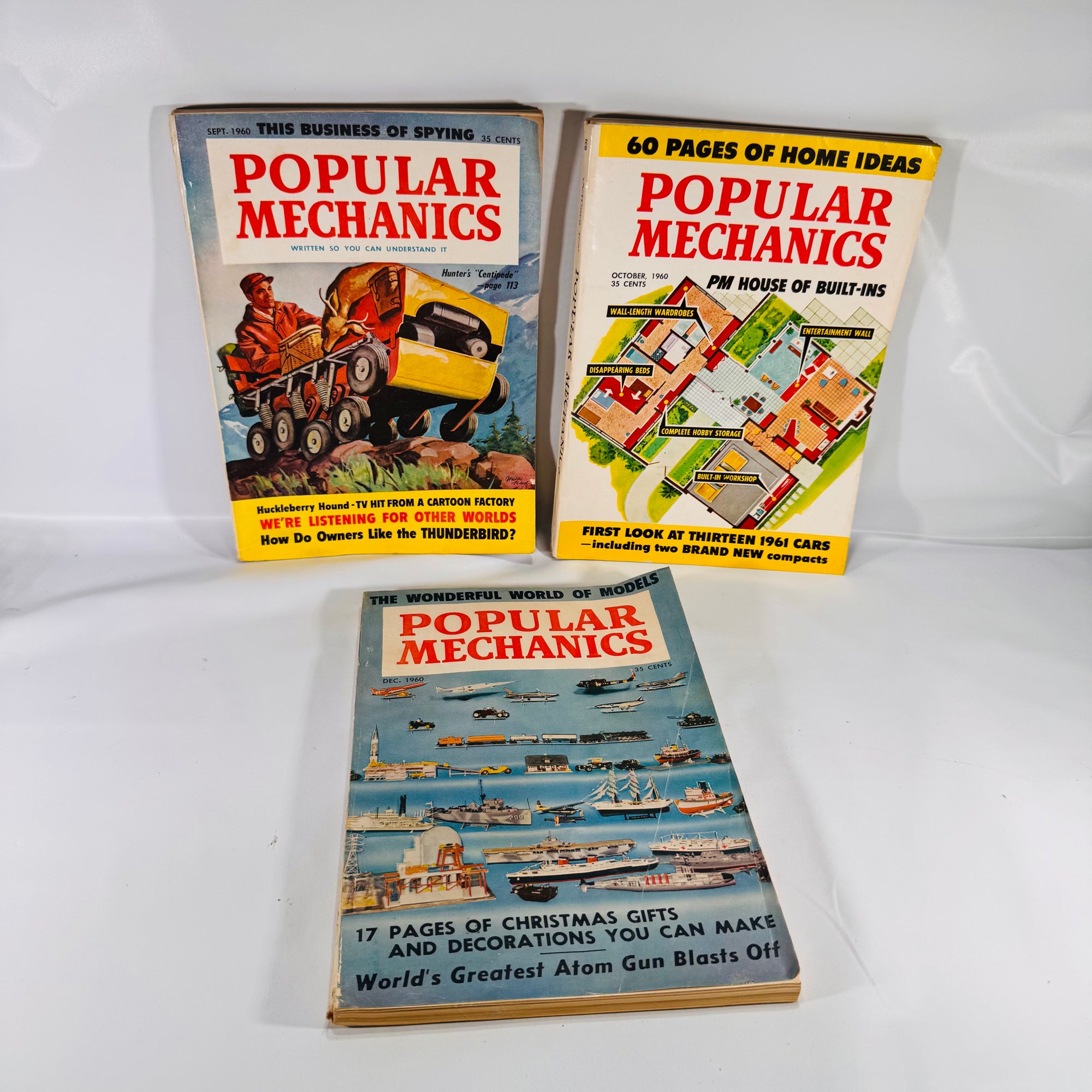 Popular Mechanics Magazines • Sept, Oct & Dec 1960 Lot of 3 • 9 × 6 × 0.05 in • Vintage Tech & DIY Inspiration