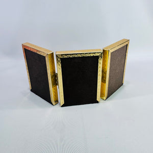 Vintage Gold Tone Tri Fold Picture Frame Triple Hinged Desktop Photo Display 2.5 x 3.5 Inch Folding Frame
