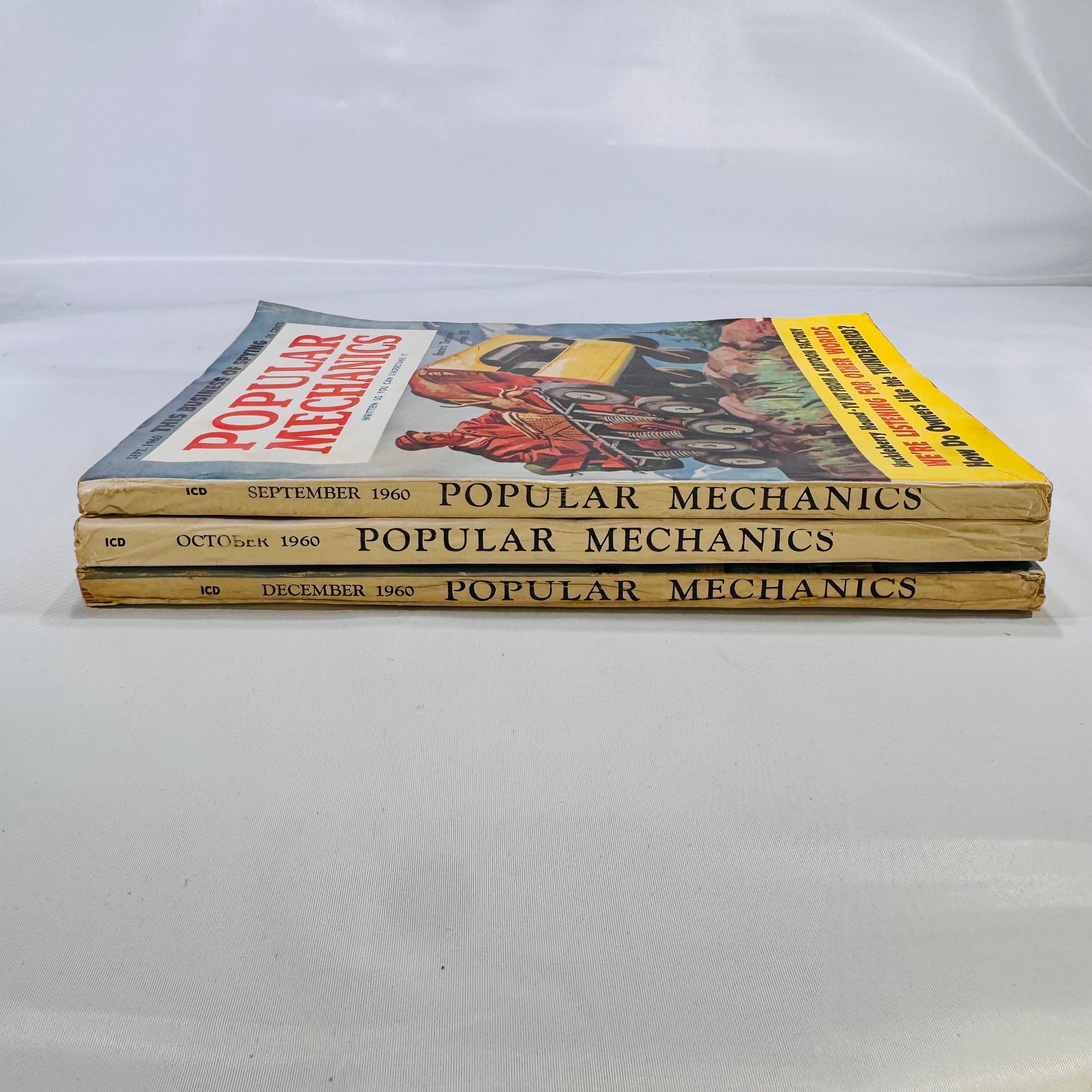 Popular Mechanics Magazines • Sept, Oct & Dec 1960 Lot of 3 • 9 × 6 × 0.05 in • Vintage Tech & DIY Inspiration