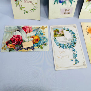 Antique Embossed Best Wishes Postcards Lot of 6 Floral Greeting Cards Germany Edwardian 1908–1914 Bundle