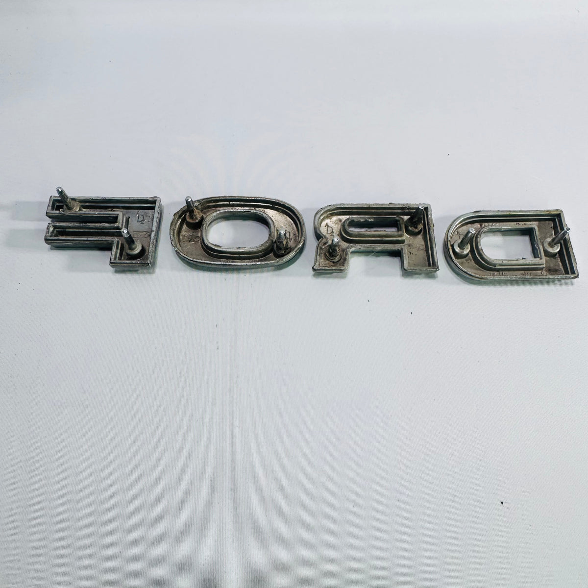 Vintage Ford Hood Letters Set of 4 Chrome FORD Emblems with Mounting Studs 1970s Original Automotive Trim