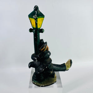 Vintage Cast Iron Drunk Man Bottle Opener Lamp Post Figurine Hand Painted Mid Century Novelty Barware
