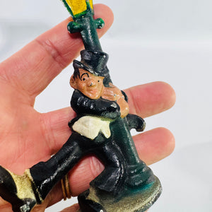 Vintage Cast Iron Drunk Man Bottle Opener Lamp Post Figurine Hand Painted Mid Century Novelty Barware