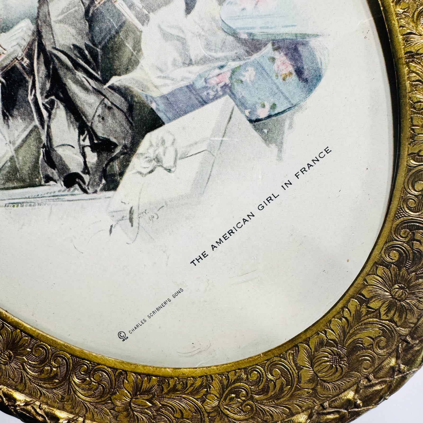 Harrison Fisher The American Girl in France Framed Print Antique Gold Oval Gesso Frame Charles Scribner's Sons