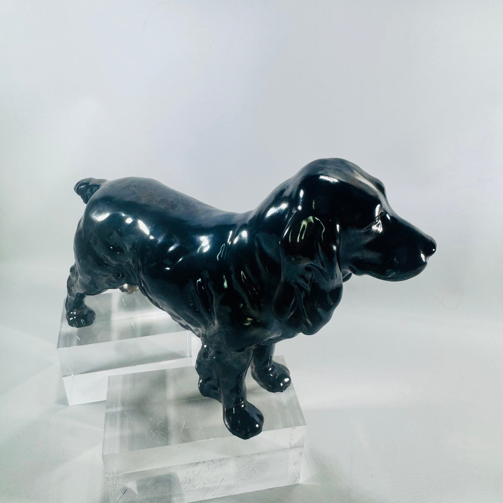 Vintage Goebel West Germany Black Cocker Spaniel Figurine Glossy Porcelain Dog Statue