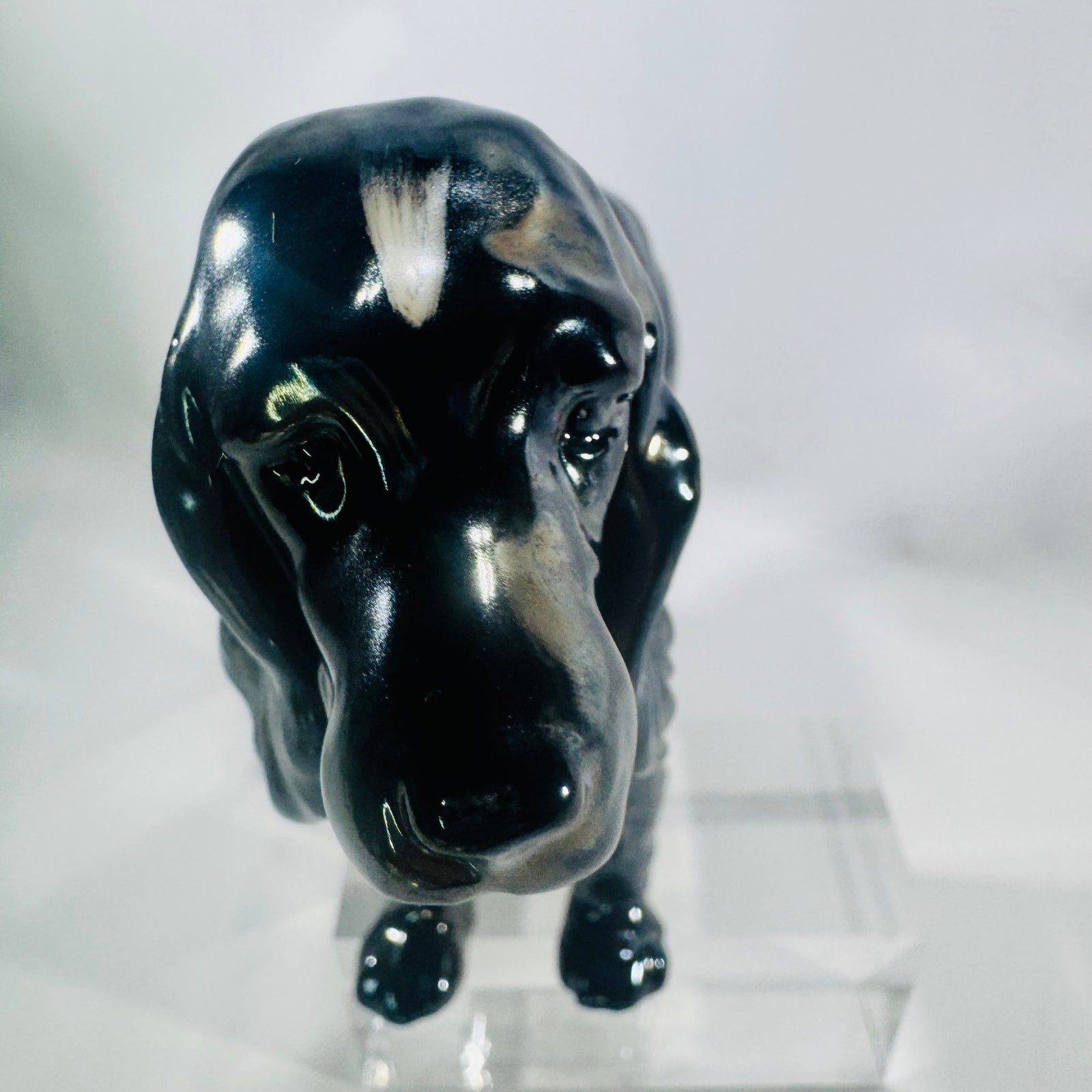 Vintage Goebel West Germany Black Cocker Spaniel Figurine Glossy Porcelain Dog Statue