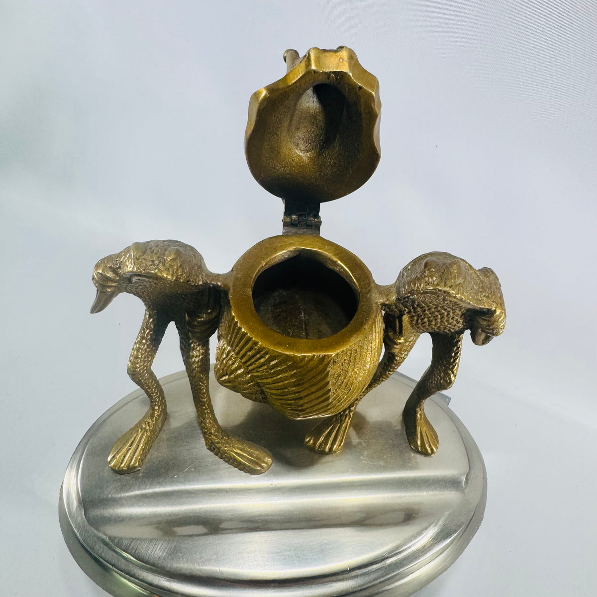 Vintage Levenger Brass Frog & Snail Inkwell Desk Accessory Missing Glass Insert