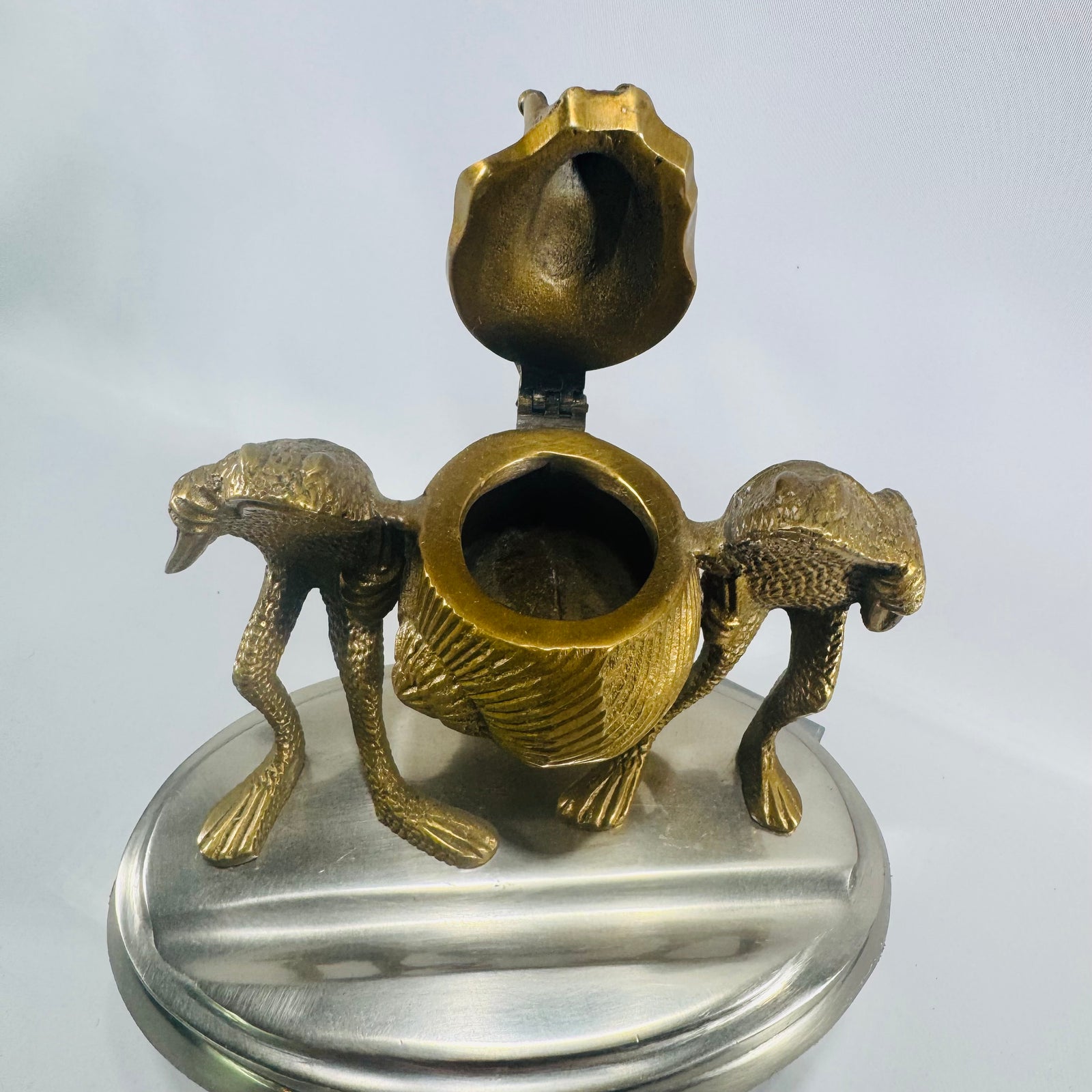 Vintage Levenger Brass Frog & Snail Inkwell Desk Accessory Missing Glass Insert