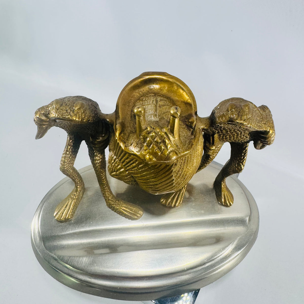Vintage Levenger Brass Frog & Snail Inkwell Desk Accessory Missing Glass Insert