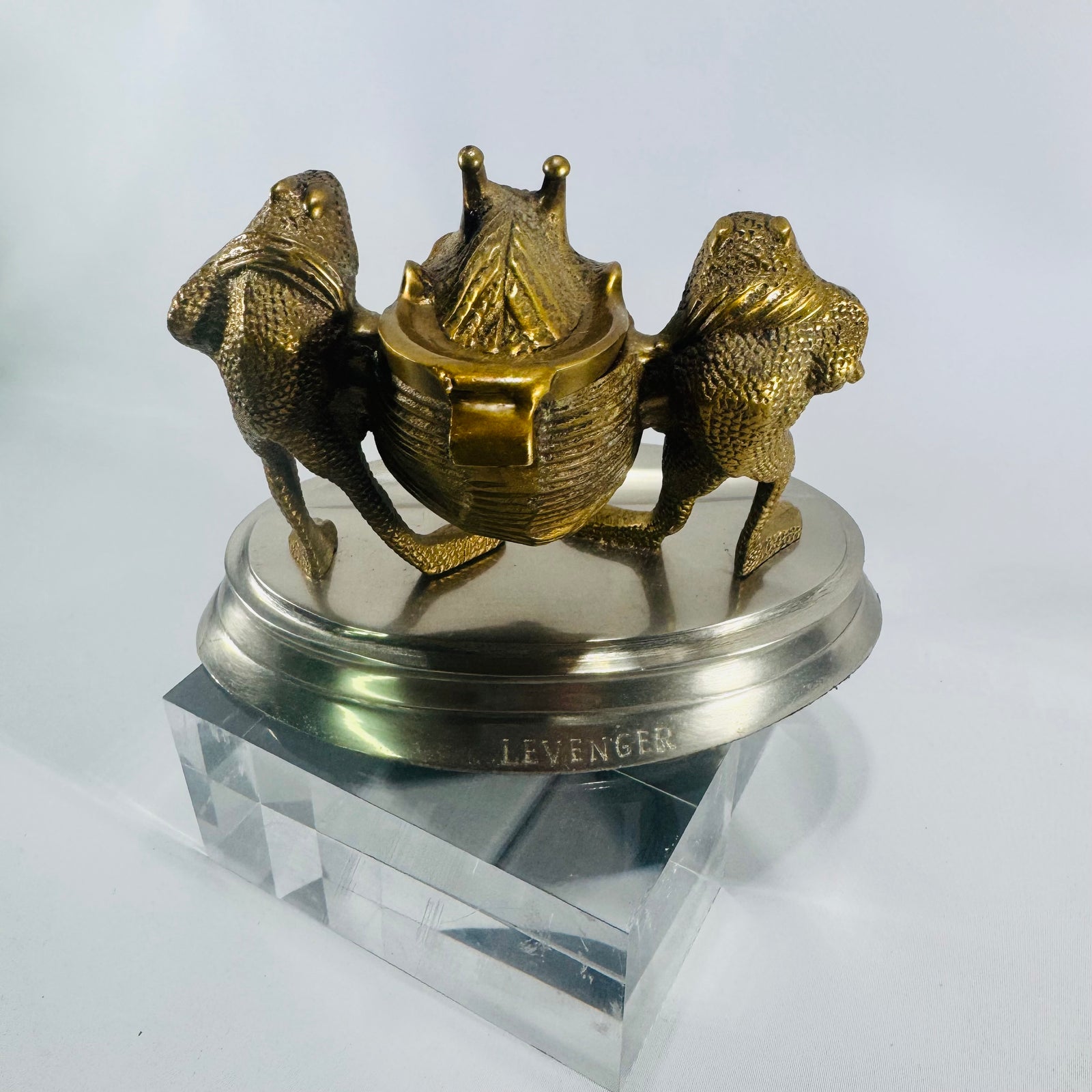 Vintage Levenger Brass Frog & Snail Inkwell Desk Accessory Missing Glass Insert