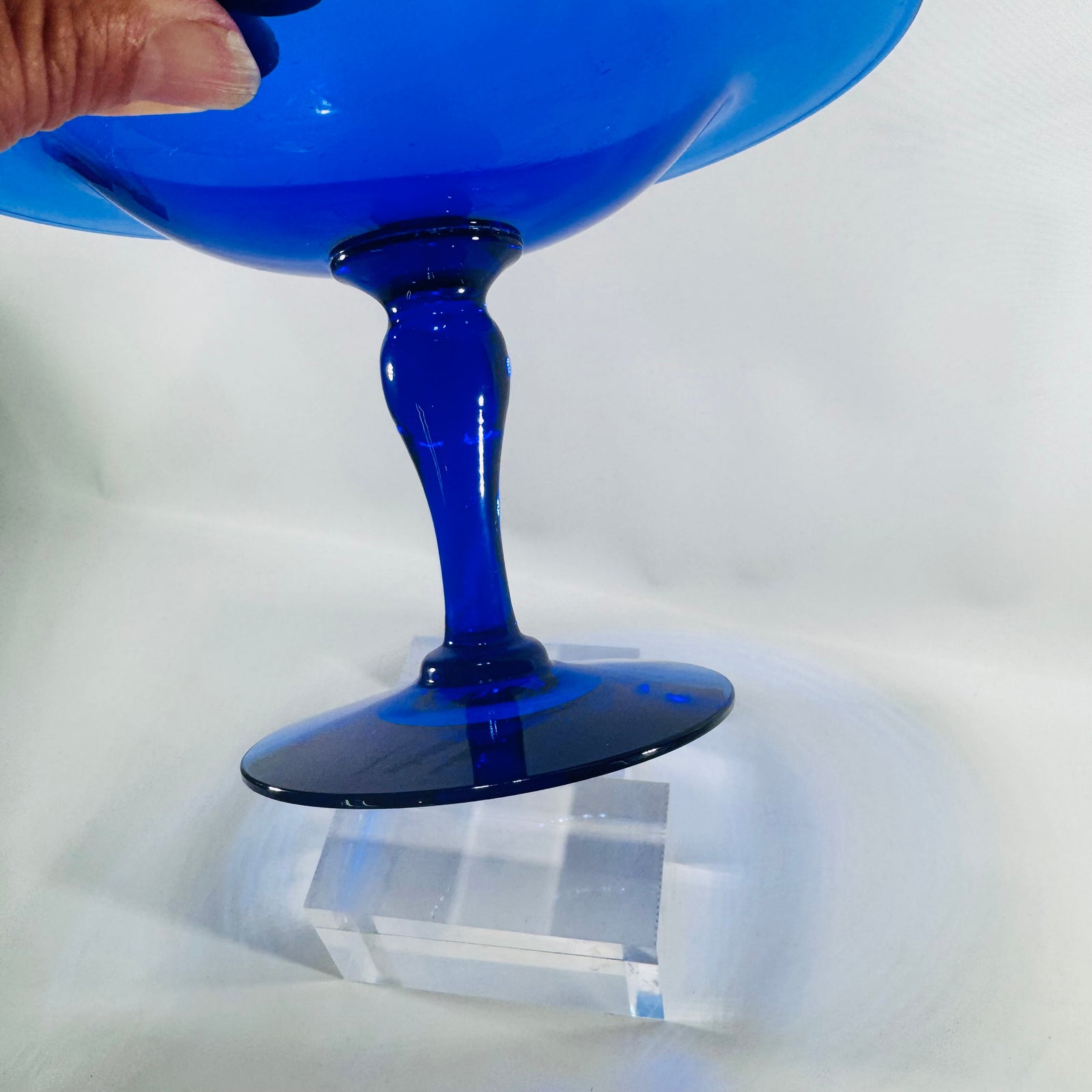 Vintage Cobalt Blue Glass Pedestal Tazza Bowl Empoli Style Italian Art Glass Centerpiece