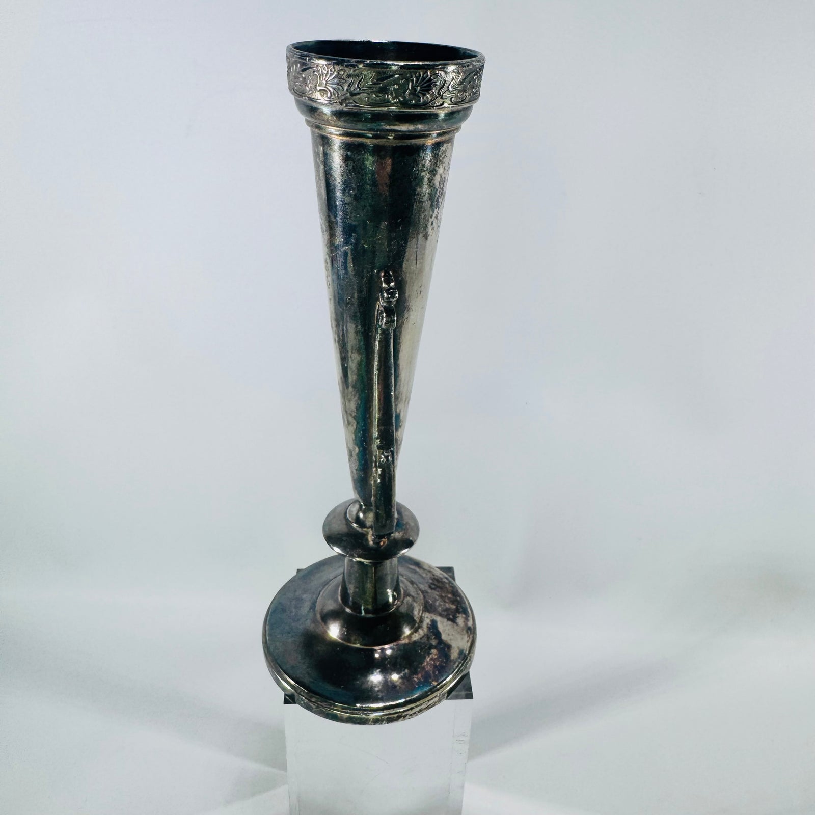 Vintage EH Barton Silver-Plated Trumpet Bud Vase Sheffield Style Art Nouveau Pierced Handles