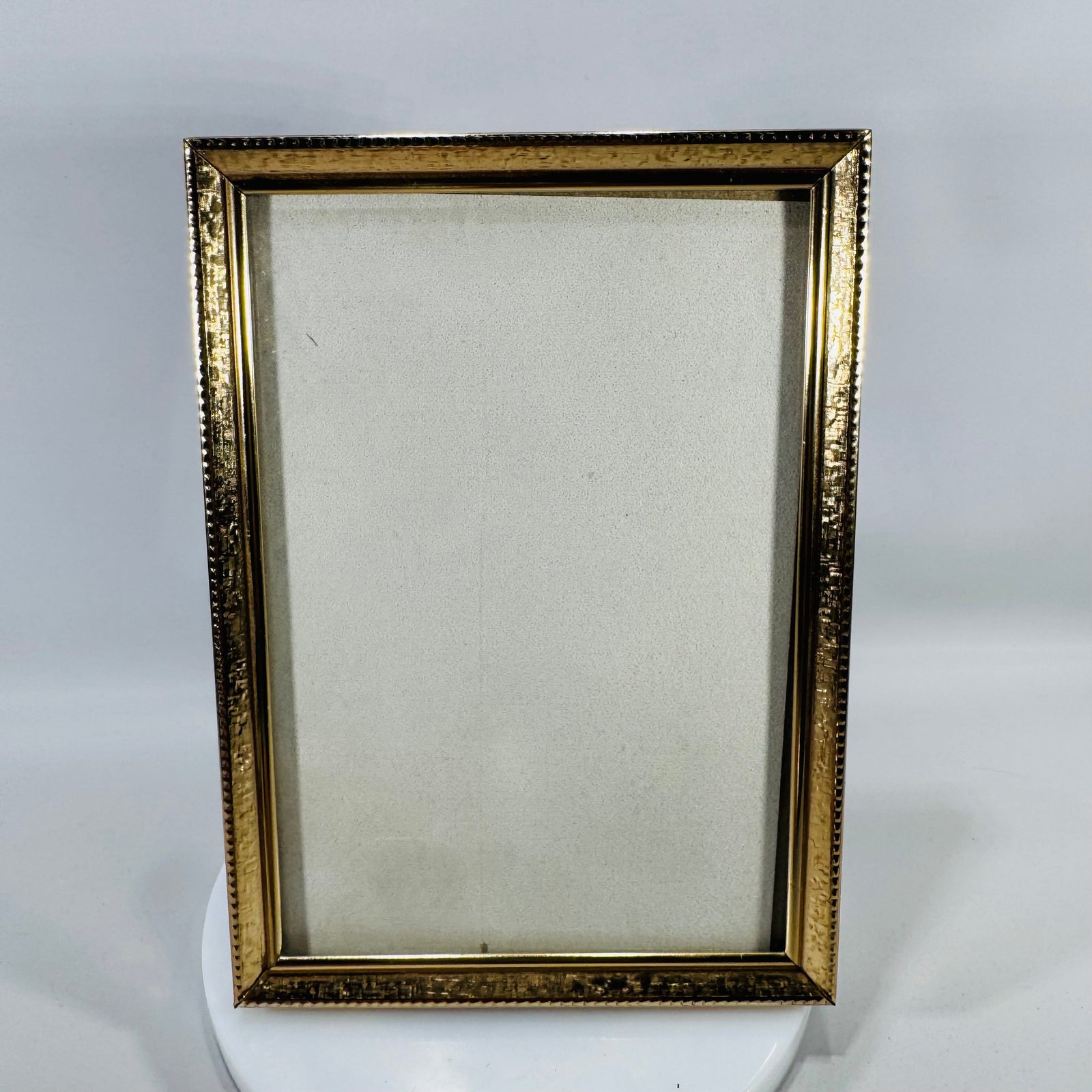 Vintage 5x7 Gold-Tone Beaded Metal Picture Frame w/ Glass | Tabletop Easel Frame
