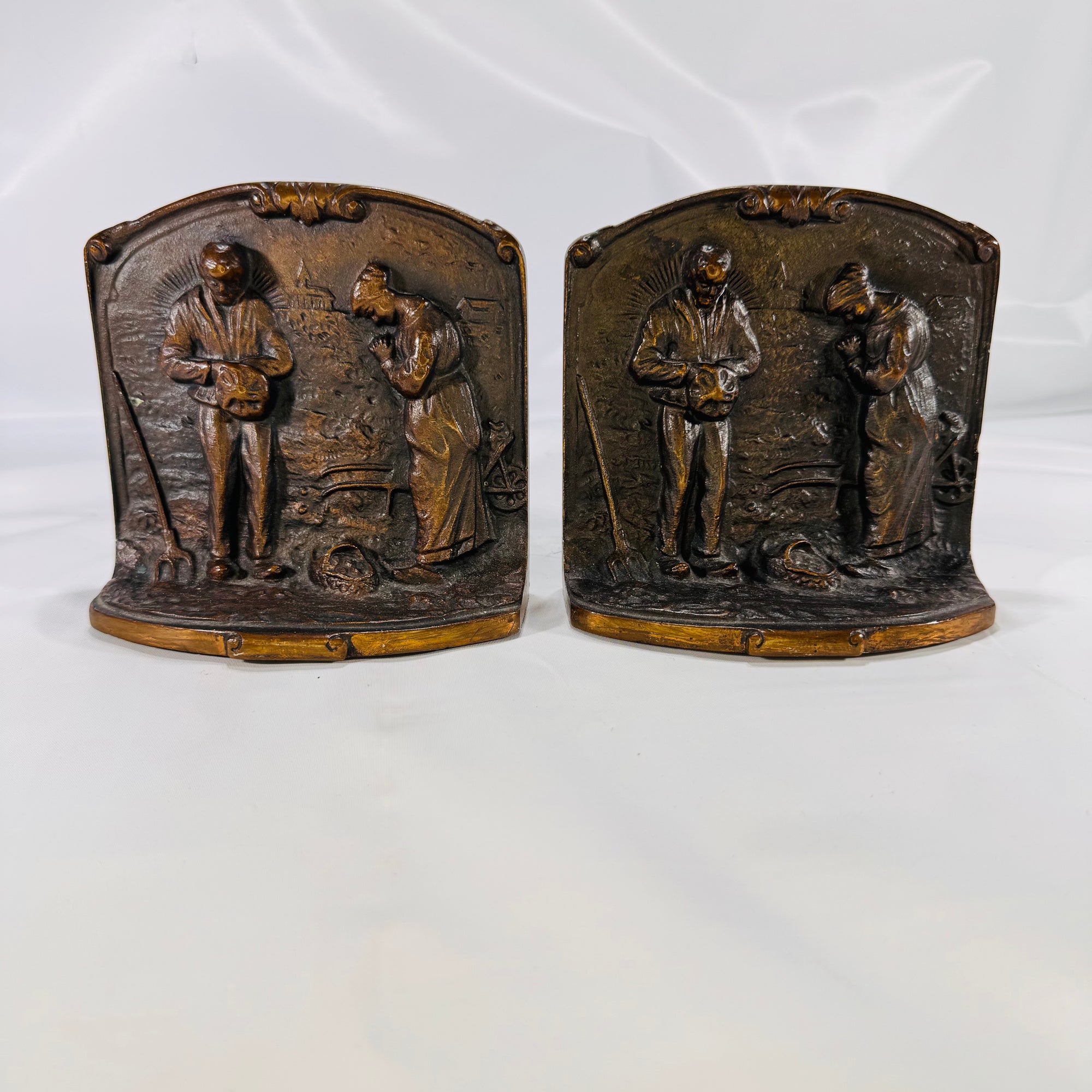 Vintage Metal Praying Couple Bookends (Set of 2)