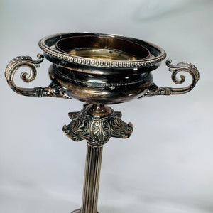 Antique Elkington & Co “Grecian” Silverplate Tall Fruit Stand / Tazza Comport – Victorian Dessert Service – 16”