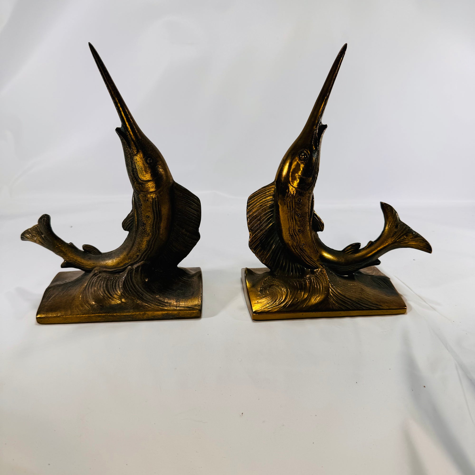 Vintage Brass Swordfish/Marlin Nautical Bookends