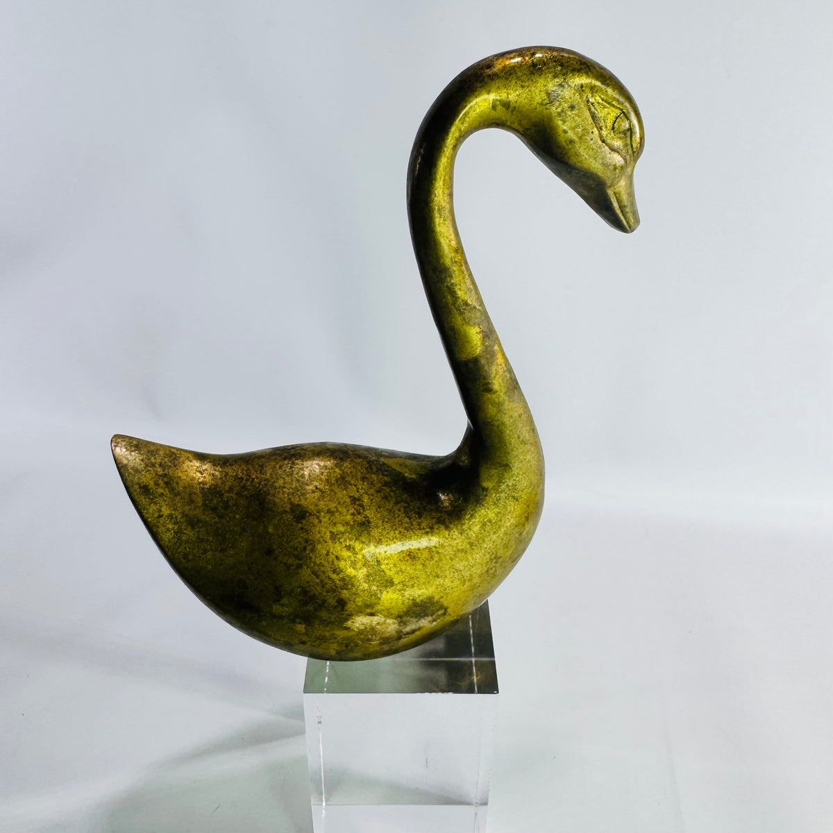 Vintage Solid Brass Swan Figurine, Mid Century Brass Bird Statue, Hollywood Regency Shelf Decor, Waterfowl Sculpture