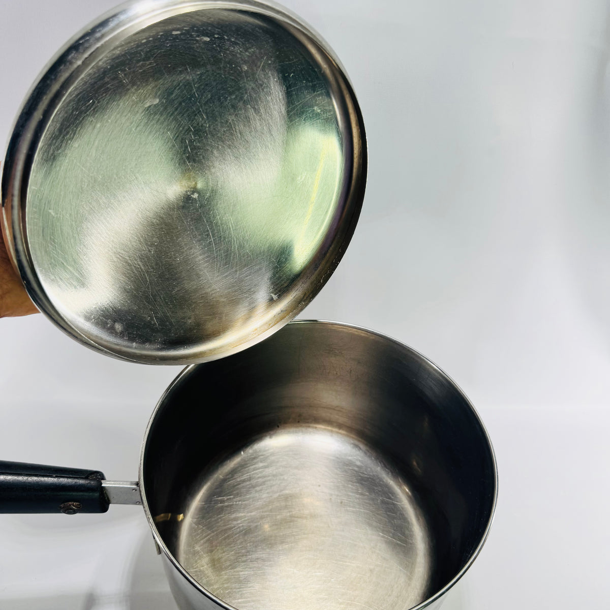 Vintage Revere Ware 2 Quart Tall Saucepan with Lid, Copper Bottom Stainless Steel Pot, Classic Kitchen Cookware