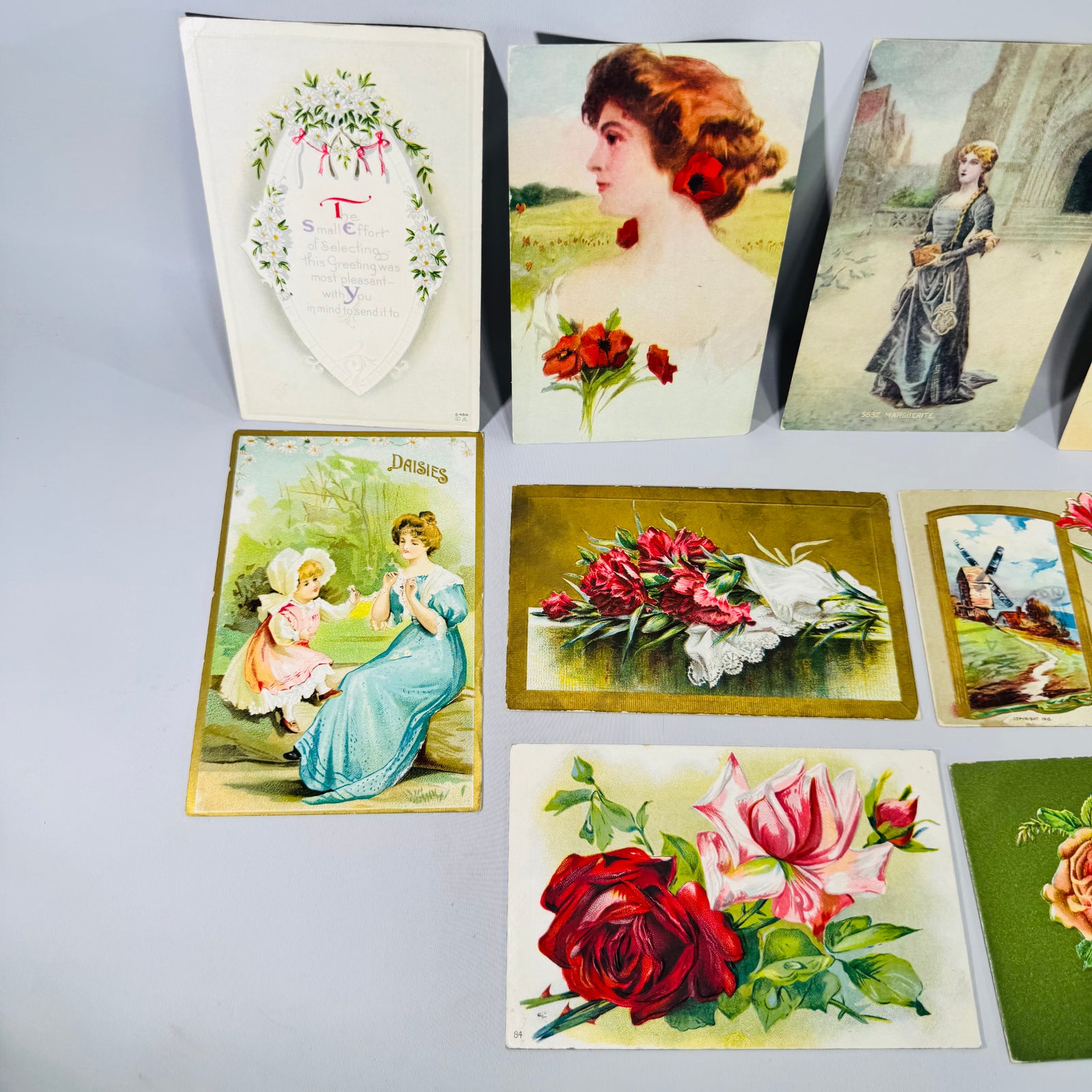Antique Victorian & Edwardian Postcard Lot of 10, Embossed Floral Greeting Cards, Antique Paper Ephemera Collection
