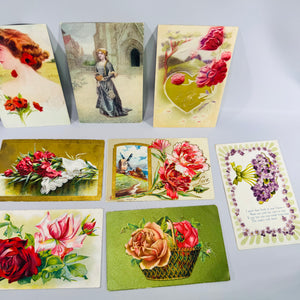 Antique Victorian & Edwardian Postcard Lot of 10, Embossed Floral Greeting Cards, Antique Paper Ephemera Collection