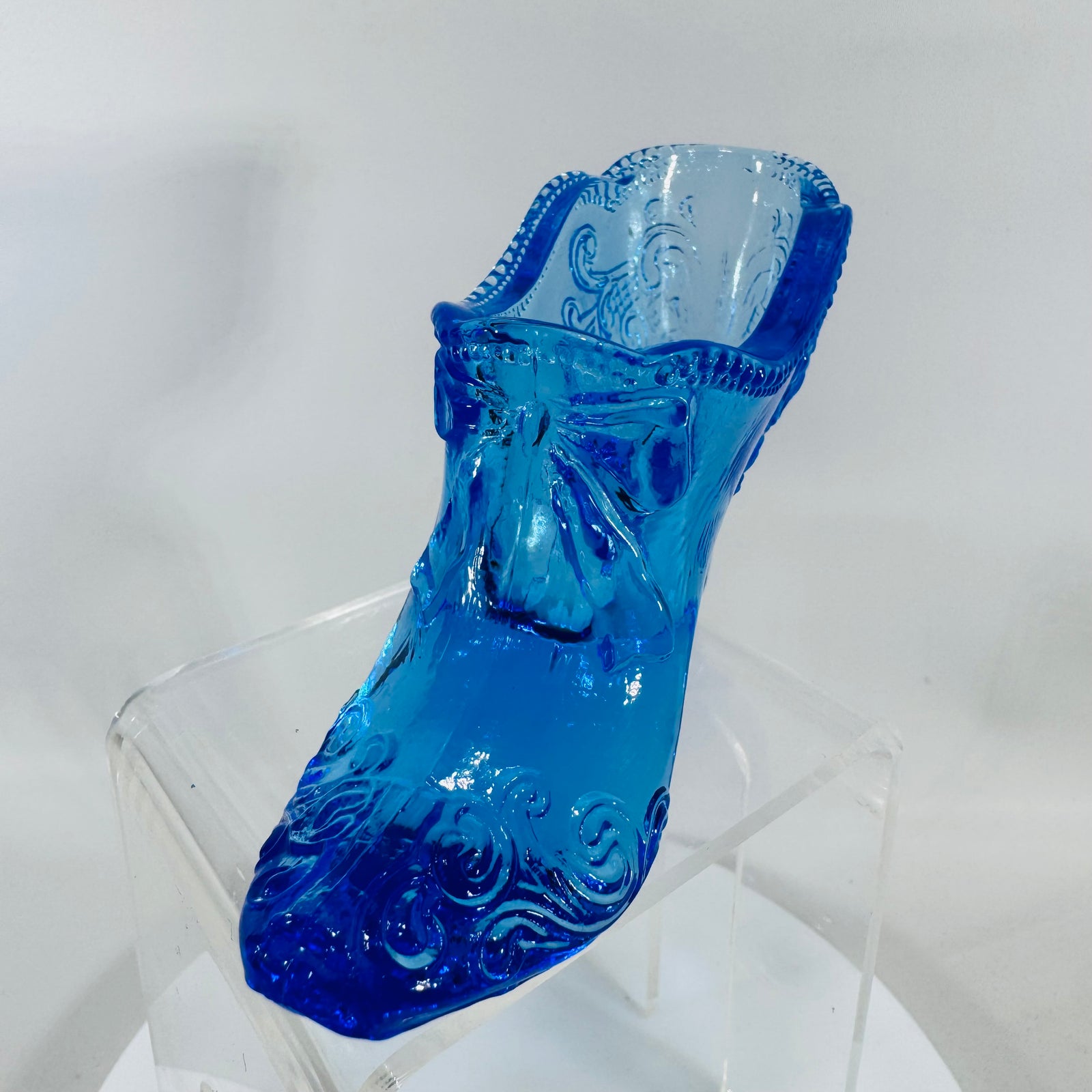 Fenton Twilight Blue Glass Slipper Shoe (1992–1994) | Vintage Art Glass Decor, Trinket Dish Ring Holder
