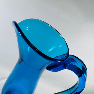 Blenko Hand-Blown Cobalt Blue Art Glass Pitcher (10” x 6”) | Mid-Century Modern
