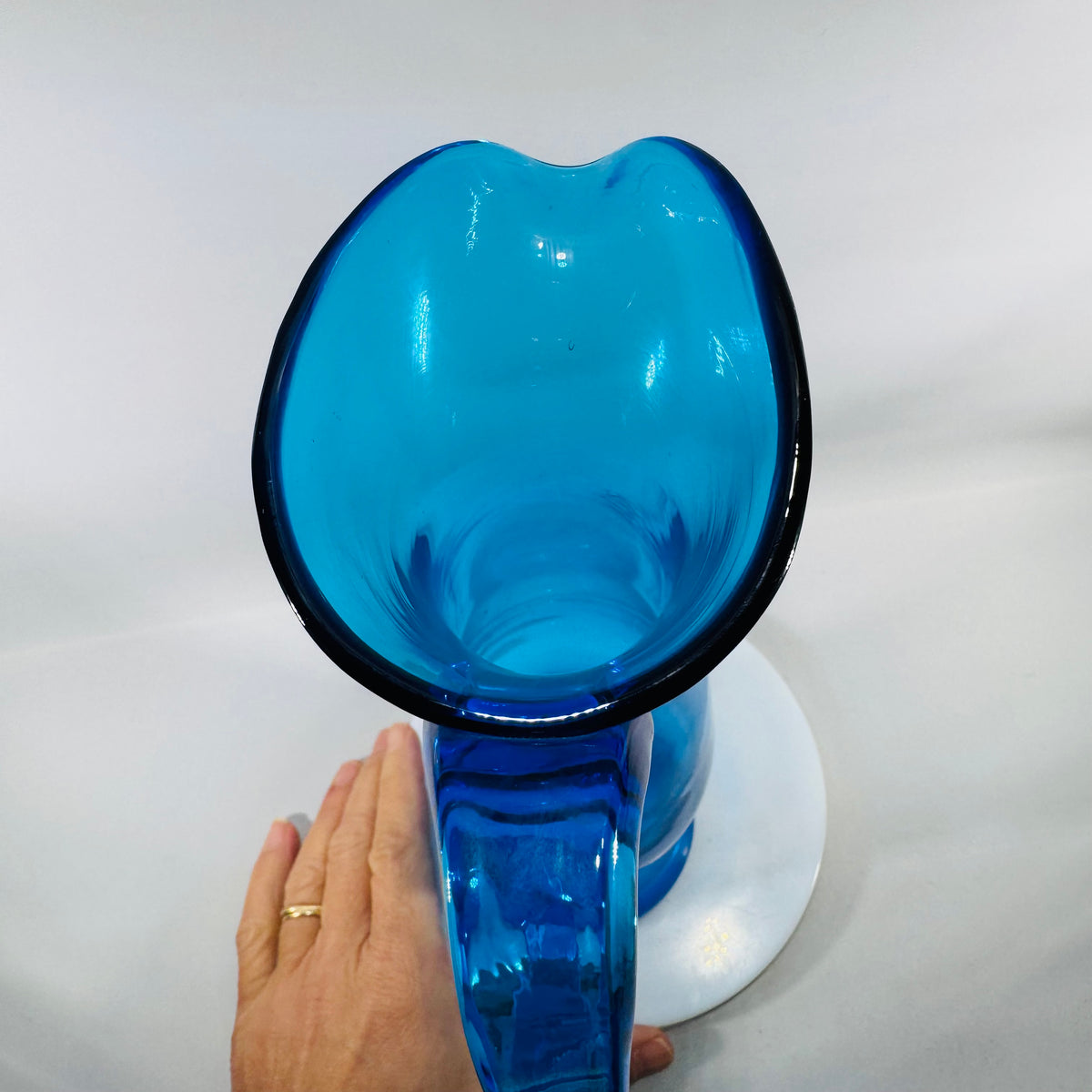 Blenko Hand-Blown Cobalt Blue Art Glass Pitcher (10” x 6”) | Mid-Century Modern