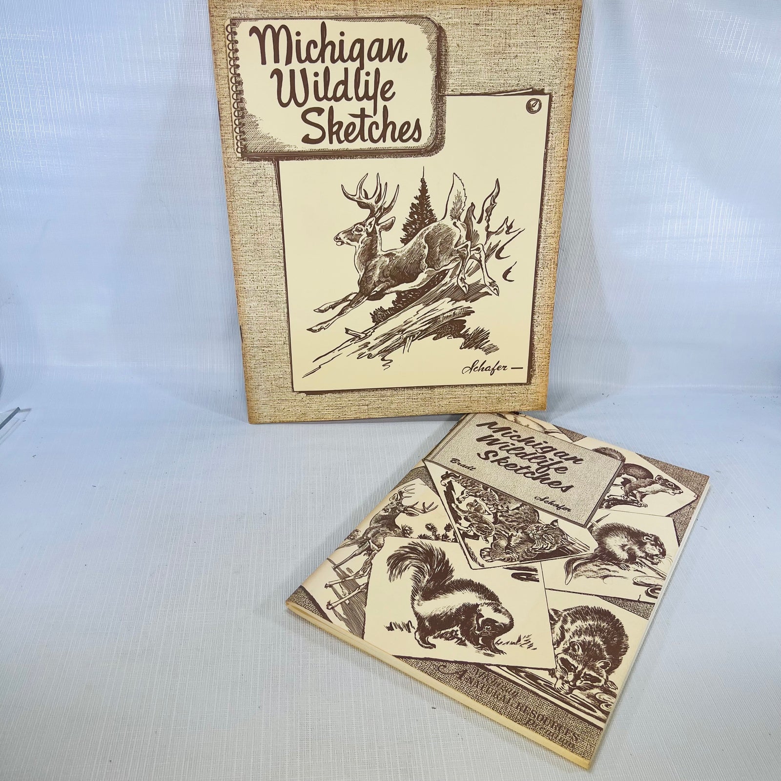 Pair of Michigan Wildlife Sketches Native Mammals of Michigan's Forest Fields & Marshes by G.W. Bradt and Charles Schafer 1971 & 72 Michigan Dept. of Conservation