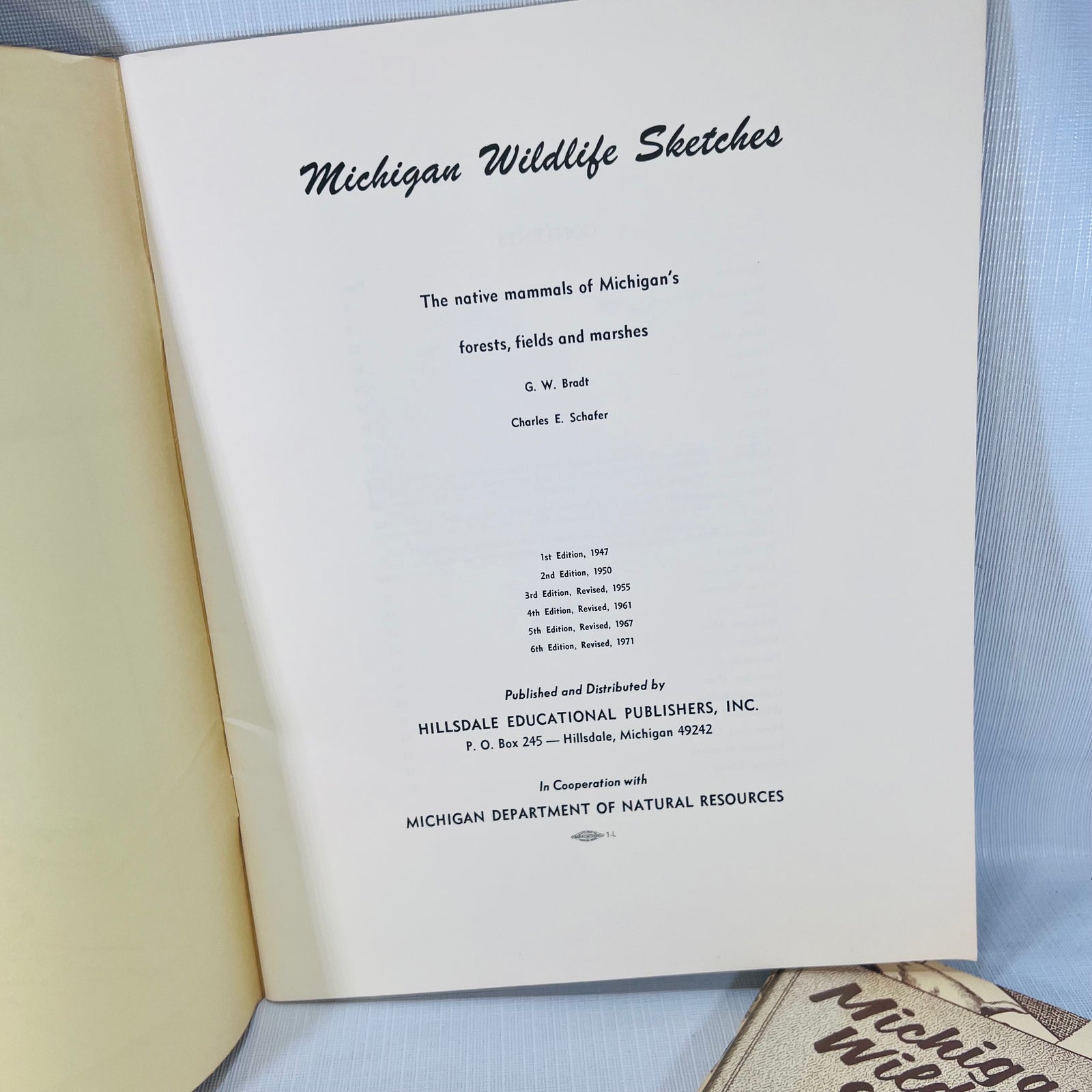 Pair of Michigan Wildlife Sketches Native Mammals of Michigan's Forest Fields & Marshes by G.W. Bradt and Charles Schafer 1971 & 72 Michigan Dept. of Conservation