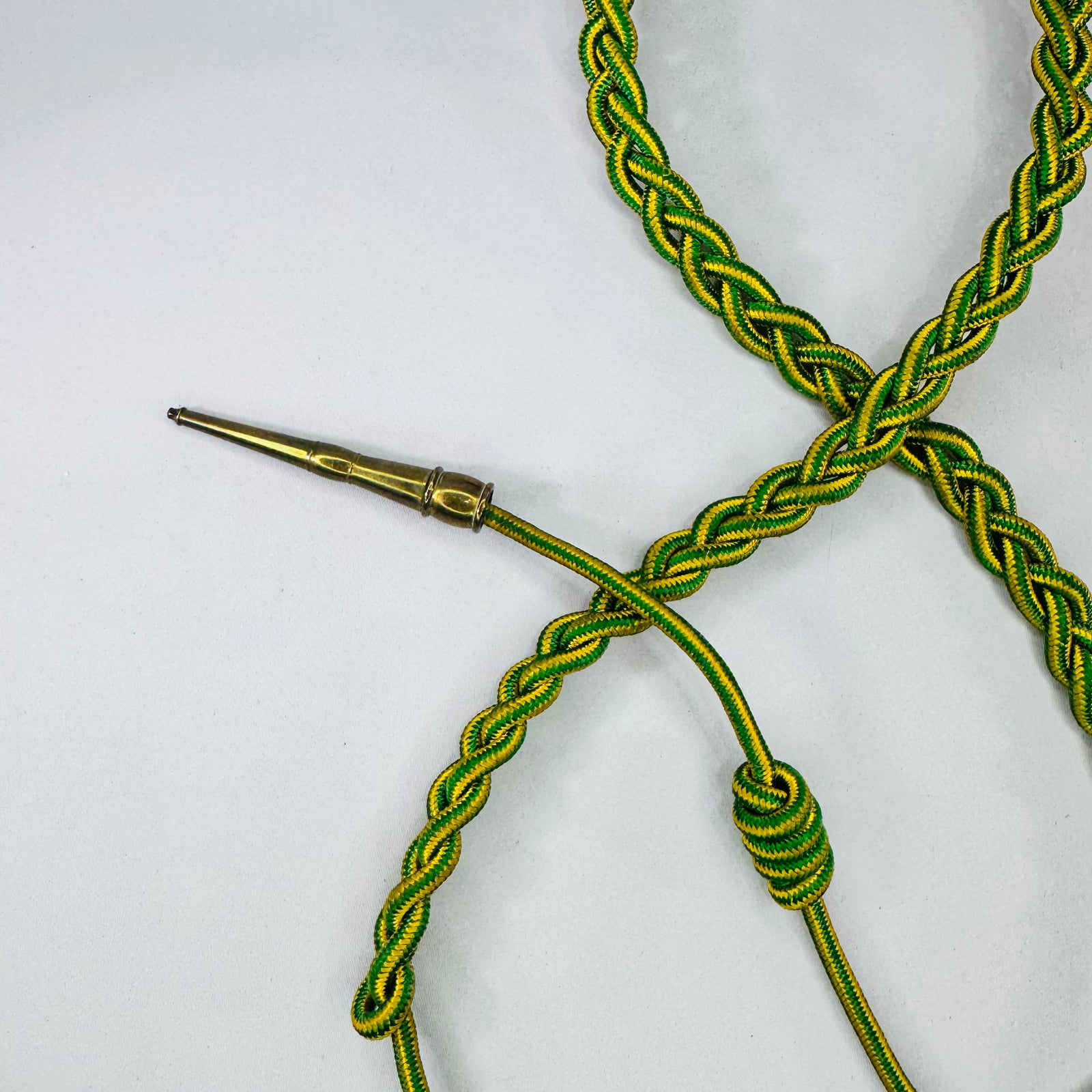 Vintage U.S. Army WWII Style French Fourragère Shoulder Cord Green Yellow Military Uniform Lanyard 43 Inch